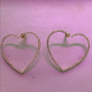 Gold Heart Rhinestone stud Earrings